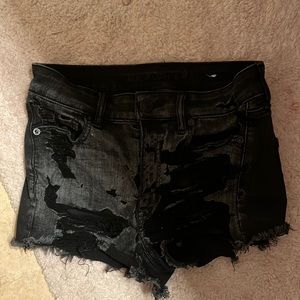 American Eagle distressed black mid rise shorts